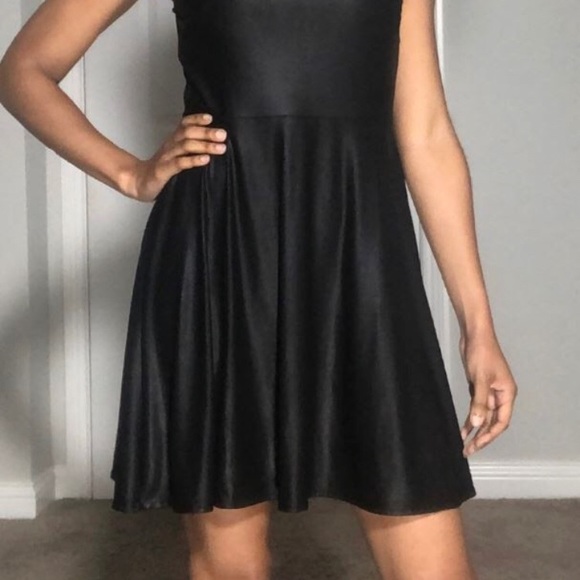 Black Faux Leather Above Knee Dress - Picture 4 of 6